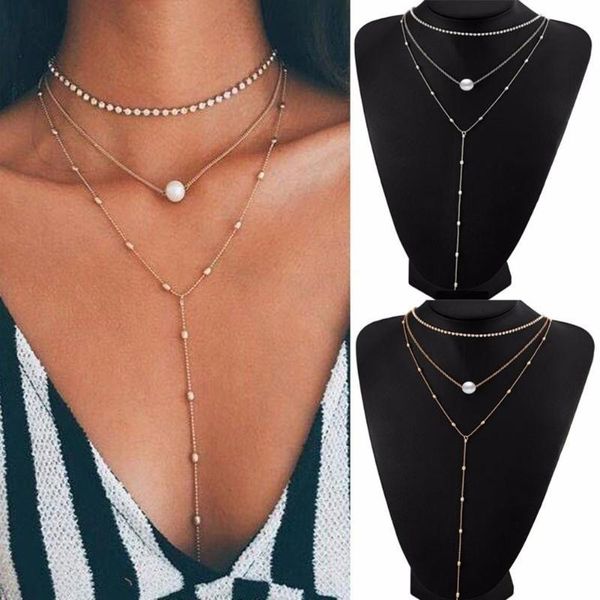 

fashion rhinestone choker faux pearl women's multilayer chain tassel necklace, Silver