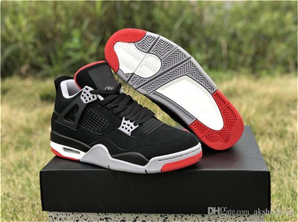 

2019 release authentic 4 bred men basketball shoes black cement red grey summit white fire red sports sneakers 308497-060