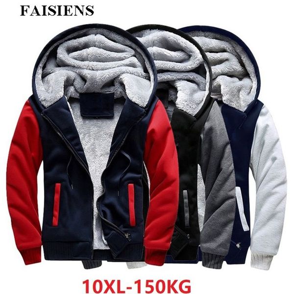 

men's jackets faisiens men plus large size 7xl 8xl big hooded thick warm fleece parkas 9xl 10xl winter black patchwork out wear coat, Black;brown