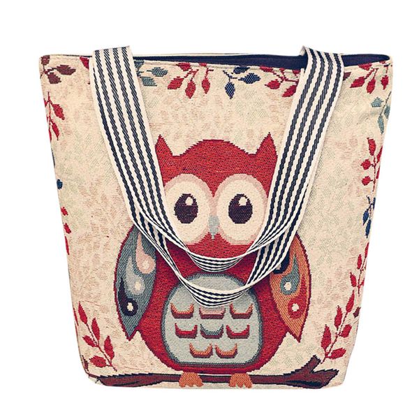 

women owl canvas handbag female cartoon messenger bag ladies casual shoulder bag large capacity shopping tote #t1p
