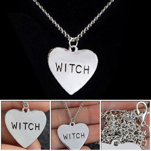 

trendy witch necklace heart engraved gothic witchcraft wiccan halloween goth jewelry women necklace gift for witches, Silver