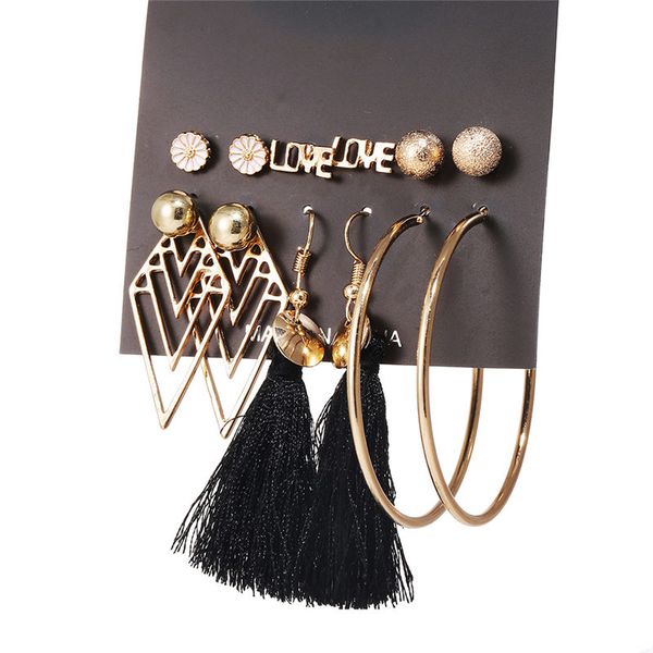 

2019 vintage bohemian circle bead love tassel ladies earrings geometric long dangle earrings fabric women wedding jewelry gift, Silver