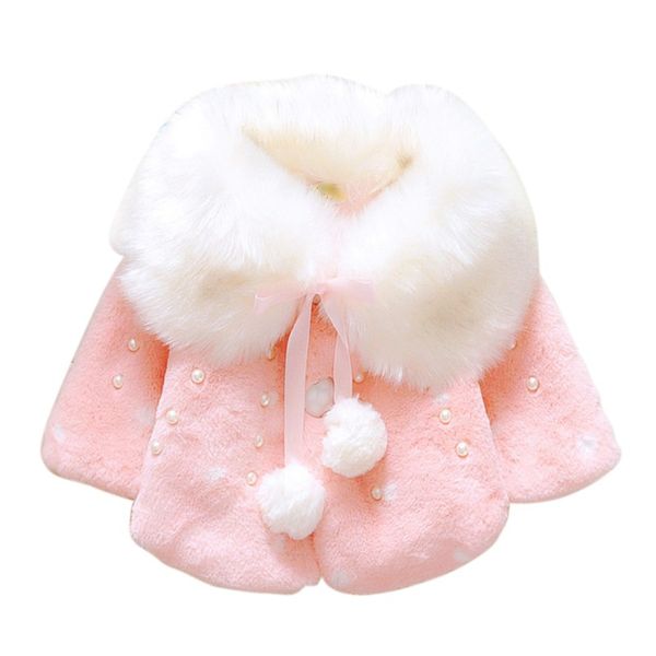 

детская зимняя куртка infant теплый флис искусственного меха pearl бисера болл плащ cape дети outwear пальто casaco, Blue;gray