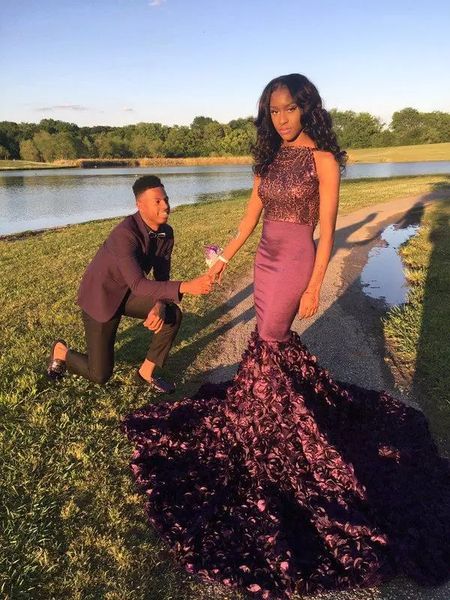 

jewel mermaid long slim prom dresses with 3d flowers adorned slim formal vestidos de soiree custom lace backless evening party gown 2019, Black