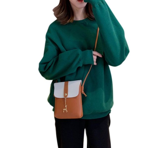 

women running bag fashion animal pendant decor concise casual all-match color-blocked pu square shape shoulder bag