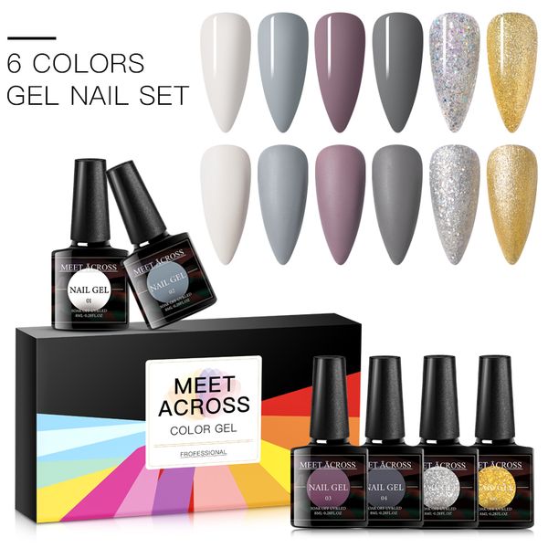 

meet across 1 set/6pcs uv gel nail polish pure color series semi permanent soak off uv gel varnish diy nail art paint