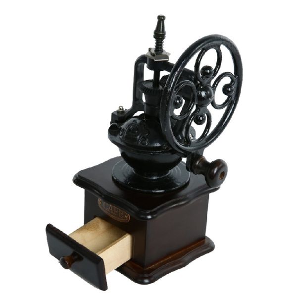 

direct deal commercial wooden manual coffee bean grinder machine antique cast iron hand crank burr coffee mill