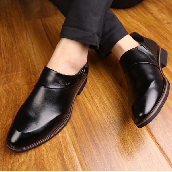 

kancoold men's dress shoes new classic pointed toe leather shoes men daily business versatile comfortable slip-on 1216, Black