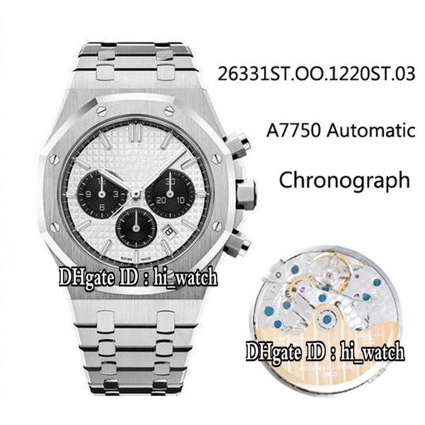 

version 41mm steel case silve textured black sub dial 26331st eta a7750 automatic chronograph mens watch stainless steel watches bome5, Slivery;brown