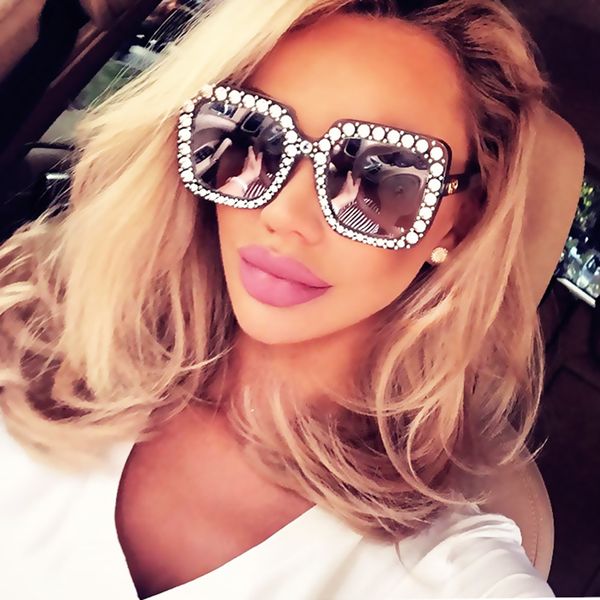 

luxury square sunglasses women italy brand designer diamond sun glasses ladies vintage oversized shades female goggle eyewear, White;black