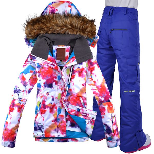 

gsou snow ski suit women sets windproof breathable waterproof snowboarding snow jacket+pants warm clothes set ing
