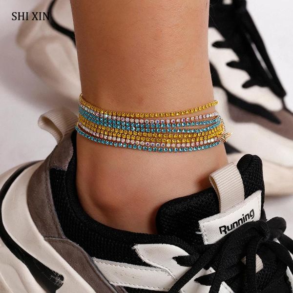 

shixin boho красочный кристалл ножной браслет для женщин слоистый горный хрусталь лодыжки браслет на ноге ноги цепи подвески женские ювелирн, Red;blue