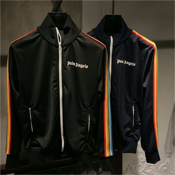 

18 jogger palm angel jacket autumn winter treetwear yellow palm angel jacket ca ual rainbow triped jacket, Black;brown