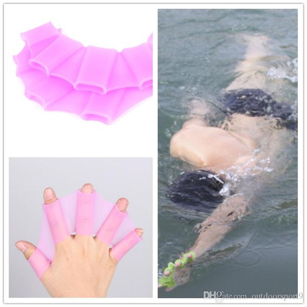 

1 pair pink silicone water sports frog claw hand paddle flippers webbed gloves children swimwear divece swimming glove