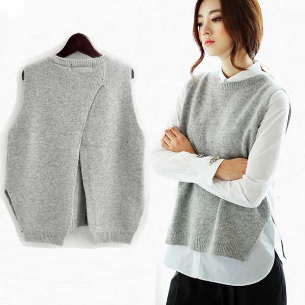 

new 2019 autumn cashmere cotton knitted vest women tank spring waistcoats jacket sleeveless pullover sweater, White;black