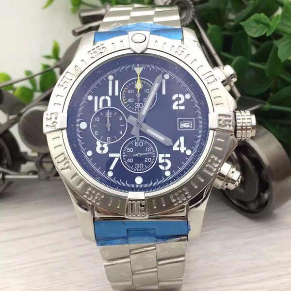 

2019 super avenger chronograph quartz movement br mens watches 48mm outdoor black dial man watch wristwatches with stainless steel band, Slivery;brown
