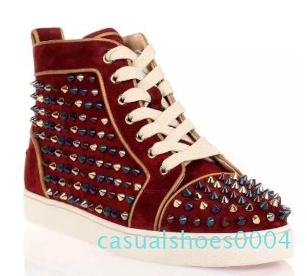 

drop shipping 2017 sneakers spikes red bottom luxury designer casual shoes men high sole studded blue black studs rivet male shoesci04