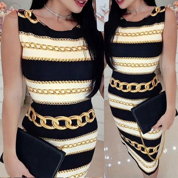 

summer womens sleeveless skinny dress cool breathable waist stripe print casual vest round neck knee dress, Black;gray