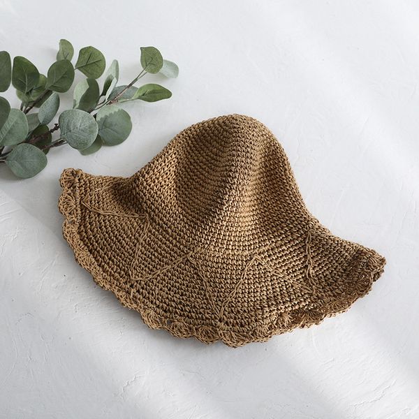 

summer women handmade crochet hook straw hats outdoor sun hat foldable sun block uv protection bucket hat#a3, Blue;gray