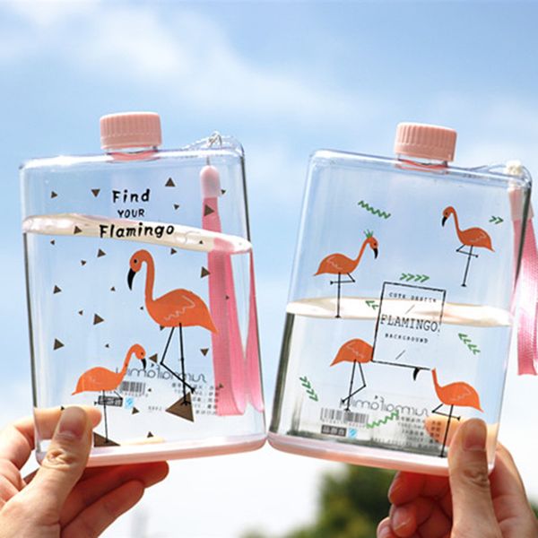 

flamingo water bottle portable flat kettle sport drinking bottle travel camping hiking drinkware my drink 350ml 1pc