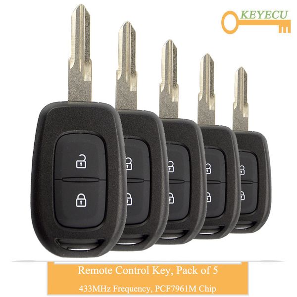 

keyecu 5pcs remote car key for sandero dacia logan dokker duster trafic clio 4, fob 2 button - 433mhz - pcf7961m chip