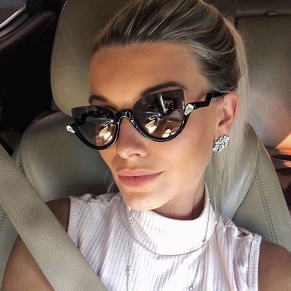 

winla sunglasses semi-rimless fashion diamond decoration sunglasses women summer style design goggle uv protection wl1039, White;black