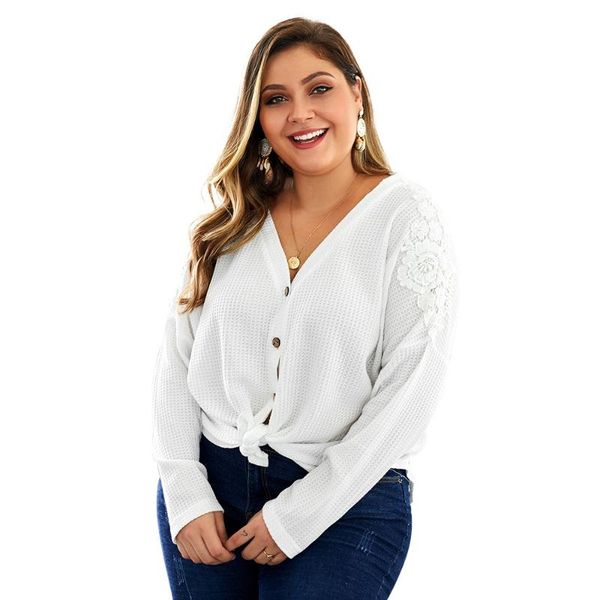 

whzhm white cardigans women flower appliques single breasted long sleeve plus size 3xl 4xl deep v-neck floral sweater femme