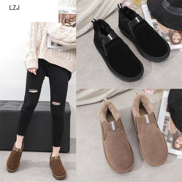 

lzj botas mujer 2019 snow suede ankle boots women flats winter comfortable warm slip-on short boots new fashion women, Black