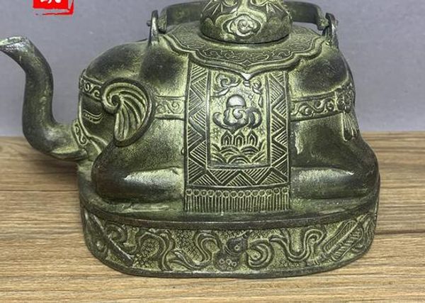 

специальная цена античный чистой меди слон горшок украшения фляга чайника благоприятен восемь сокровище горшок домой украшение подарок антич