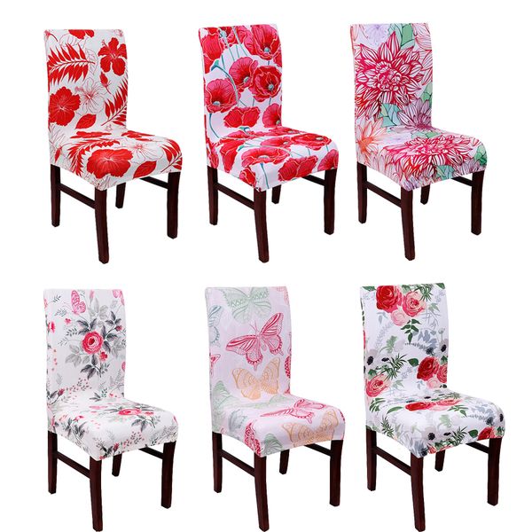 

nordic colorful flowers printing dining chair cover spandex polyester stretch chair case slipcover washable office seat cover