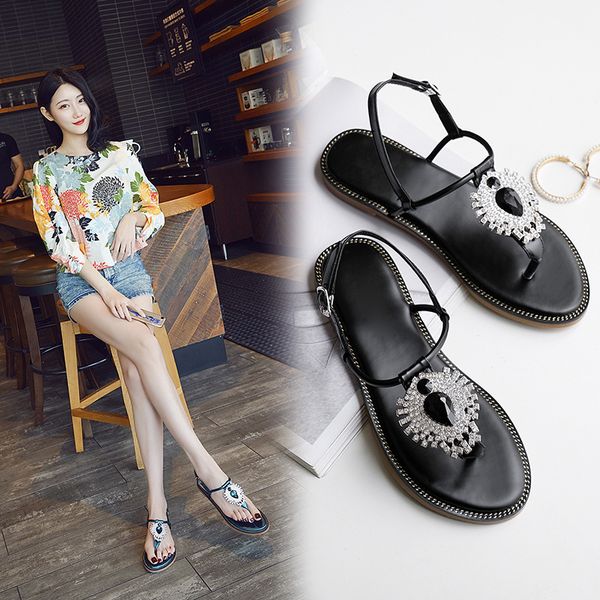

2020 summer shoes women sandals flip flops rhinestone ladies beach sandals woman casual summer holiday shoes slippers black 1352