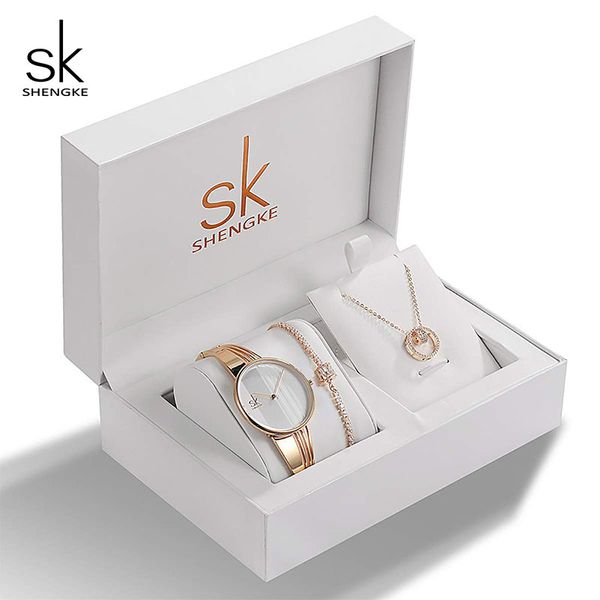 

sk марка творческий женские часы браслет ожерелье набор женских ювелирных изделий моды роскошные женские часы браслет набор для подарка ко д, Slivery;brown