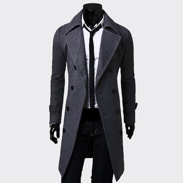 

xingdeng fashion men long black double-breasted windproof jacket mens trench coat slim trench coat plus size blazer clothes, Tan;black