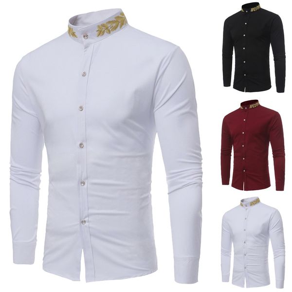 

men's dress shirts spring autumn shirt men long sleeve stand collar slim fit button formal occasion, White;black