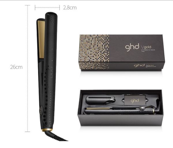 

italy seller 9hd v gold professional hair straightener eu/uk plug with retail box dhl fast ship in stock, Black