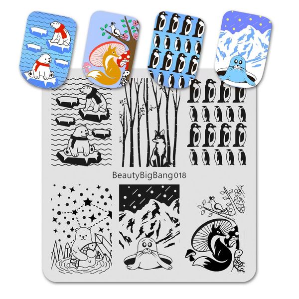 

beautybigbang stainless steel nail stamping plates polar bear penguin animal pattern 6cm nail art stemple paznokci mold 018, White