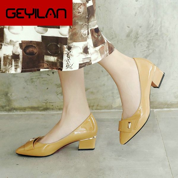 

2019 srring autumn shoes women fashion patent leather pumps square low heels slip on dress casual shoes female, Black