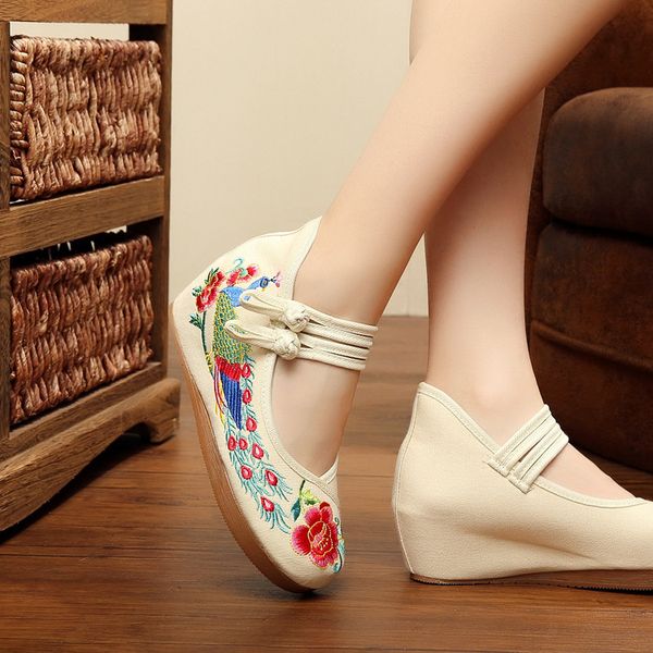 

white old beijing embroidered women shoes mary jane flat heel denim chinese style casual cloth plus size 4 colors shoes woman, Black