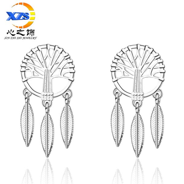 

japanese and korean style simple hollow leaf short drop earrings artsy leaves dream catcher ear jewelry, Golden