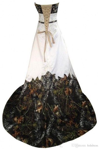 

new camo wedding dresses a line beaded lace-up backless sweetheart embroidery court train camo bridal gowns plus size real image 640, White