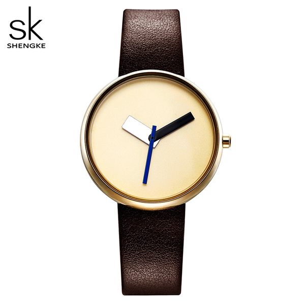

shengke brand luxury women simple wrist watch brown leather watch women causal style fashion design watches female, Slivery;brown
