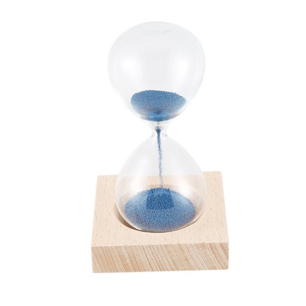 

blue wood + glass + iron sand iron flowering magnetic hourglass with packaging hourglass 13.5 * 5.5cm wooden seat 8