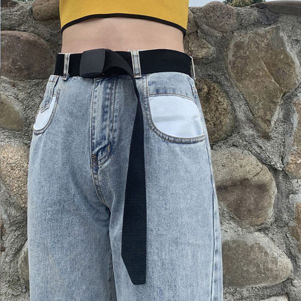 

canvas belts for women men 120cm candy colors automatic buckle long jeans trouser adjustable female fashion harajuku waistband, Black;brown
