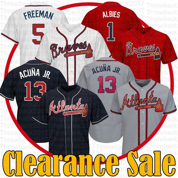 

clearance sale atlanta ronald acuna jr. braves jerseys 1 ozzie albies 5 freddie an embroidery 2019, Blue;black