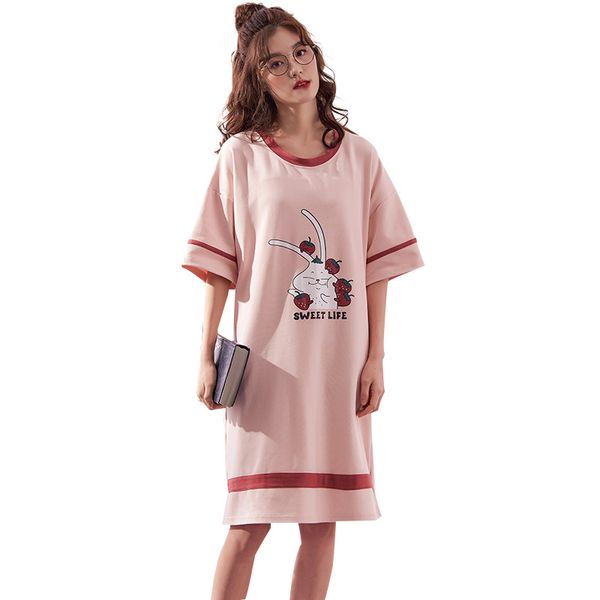 

2019 cotton pajamas for women summer short sleeved night dress printing girl version loose pajama dress female sleepwear cute, Black;red