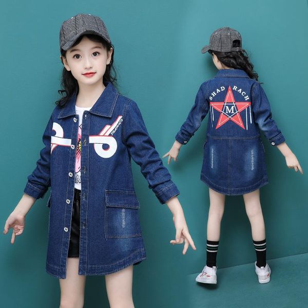 

джинсы куртка для девочек дети 2019 весна девочек пальто denim с длинным рукавом верхняя одежда детская ветровка для 6-15 лет 3222, Blue;gray