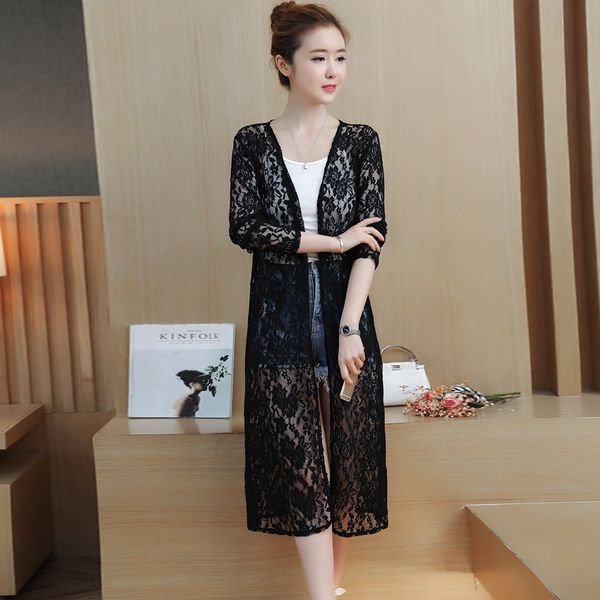 

plus size summer 2018 windbreaker for women lace white red black trench coat spring female cardigan slim cape nrjb01-g#83 casual, Tan;black
