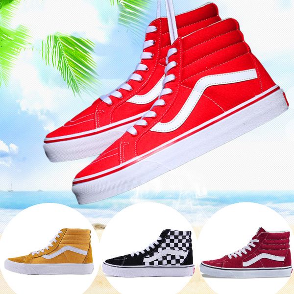 

2020 van fashion canvas sneakers old skool sk8 hi slip on men women skateboard shoes triple black white checkerboard fashion casual shoe