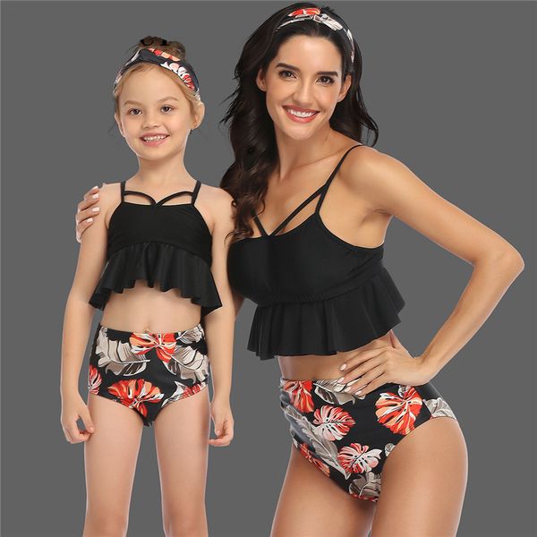 

2 pieces swimwear women bikini mujer high waist parent-child swimsuits ruffles bikinis swimming suit for women push up bathing suits biquini