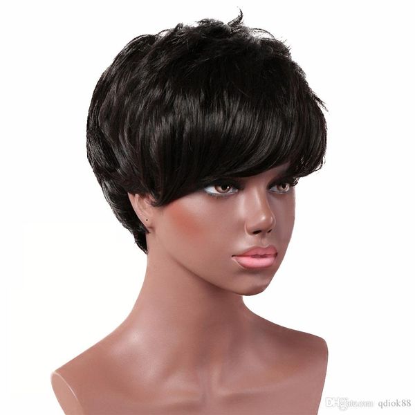 2019 Euro American Hot Sales Black Color Short Wavy Fringe Wigs